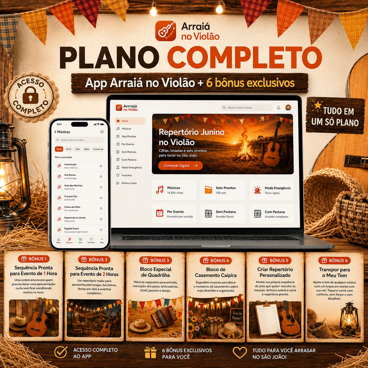 Plano Completo: App Arraiá no Violão + 6 bônus exclusivos